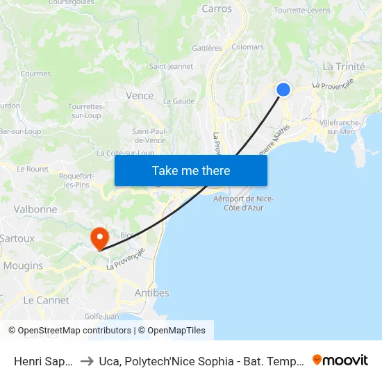Henri Sappia to Uca, Polytech'Nice Sophia - Bat. Templiers 1 map