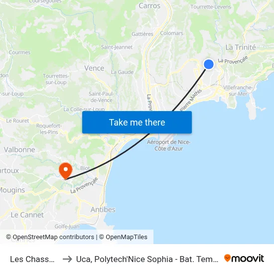 Les Chasseurs to Uca, Polytech'Nice Sophia - Bat. Templiers 1 map