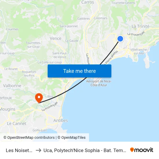 Les Noisetiers to Uca, Polytech'Nice Sophia - Bat. Templiers 1 map