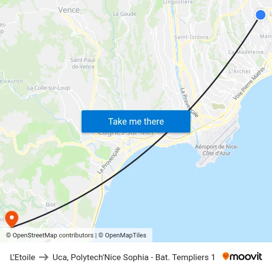 L'Etoile to Uca, Polytech'Nice Sophia - Bat. Templiers 1 map