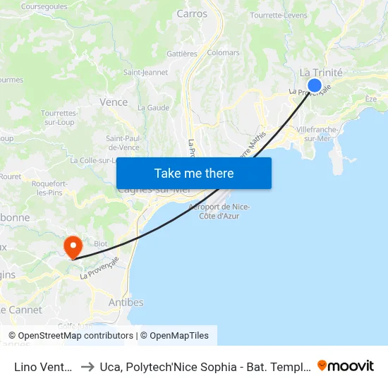 Lino Ventura to Uca, Polytech'Nice Sophia - Bat. Templiers 1 map