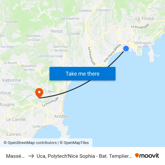 Masséna to Uca, Polytech'Nice Sophia - Bat. Templiers 1 map