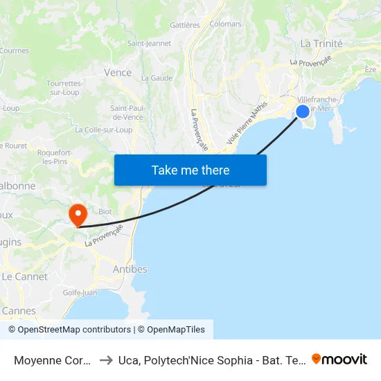 Moyenne Corniche to Uca, Polytech'Nice Sophia - Bat. Templiers 1 map