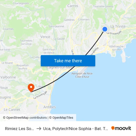Rimiez Les Sources to Uca, Polytech'Nice Sophia - Bat. Templiers 1 map