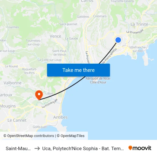 Saint-Maurice to Uca, Polytech'Nice Sophia - Bat. Templiers 1 map