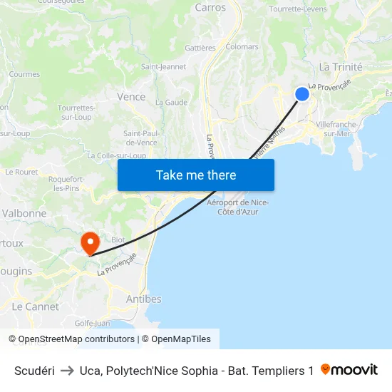 Scudéri to Uca, Polytech'Nice Sophia - Bat. Templiers 1 map