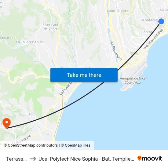 Terrasses to Uca, Polytech'Nice Sophia - Bat. Templiers 1 map