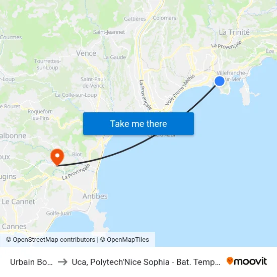 Urbain Bosio to Uca, Polytech'Nice Sophia - Bat. Templiers 1 map
