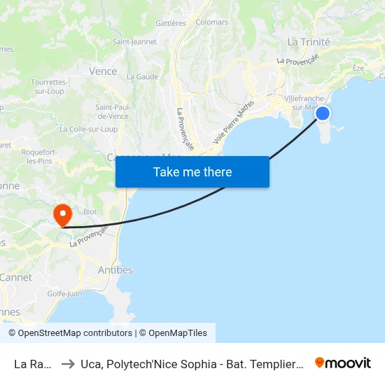 La Rade to Uca, Polytech'Nice Sophia - Bat. Templiers 1 map