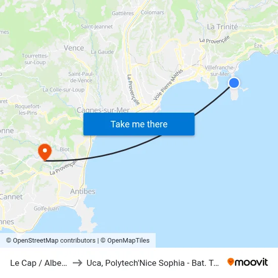 Le Cap / Albert 1er to Uca, Polytech'Nice Sophia - Bat. Templiers 1 map