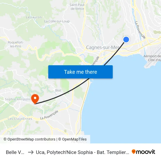 Belle Vue to Uca, Polytech'Nice Sophia - Bat. Templiers 1 map