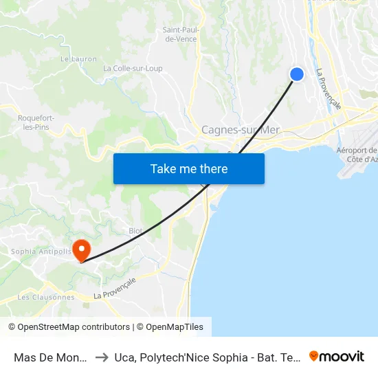 Mas De Montalou to Uca, Polytech'Nice Sophia - Bat. Templiers 1 map