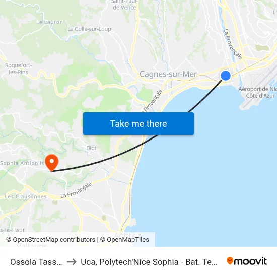 Ossola Tassigny to Uca, Polytech'Nice Sophia - Bat. Templiers 1 map