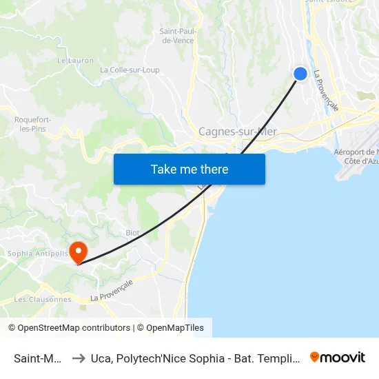 Saint-Marc to Uca, Polytech'Nice Sophia - Bat. Templiers 1 map