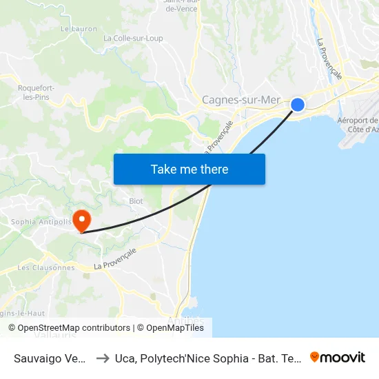 Sauvaigo Vespins to Uca, Polytech'Nice Sophia - Bat. Templiers 1 map