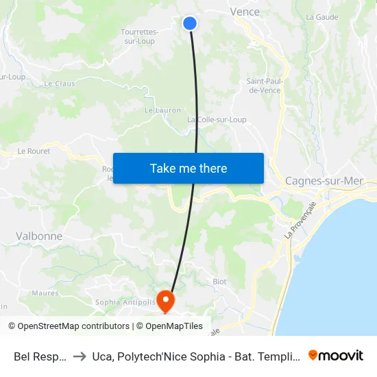 Bel Respiro to Uca, Polytech'Nice Sophia - Bat. Templiers 1 map