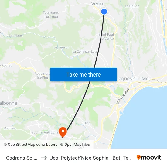 Cadrans Solaires to Uca, Polytech'Nice Sophia - Bat. Templiers 1 map