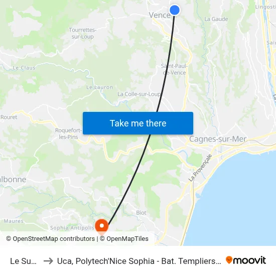 Le Suve to Uca, Polytech'Nice Sophia - Bat. Templiers 1 map