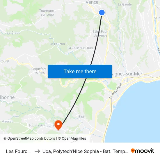 Les Fourches to Uca, Polytech'Nice Sophia - Bat. Templiers 1 map