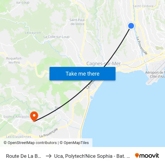 Route De La Baronne to Uca, Polytech'Nice Sophia - Bat. Templiers 1 map