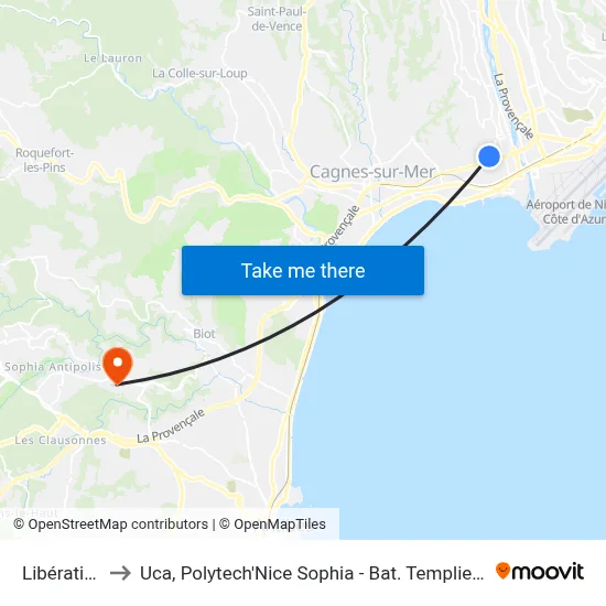 Libération to Uca, Polytech'Nice Sophia - Bat. Templiers 1 map