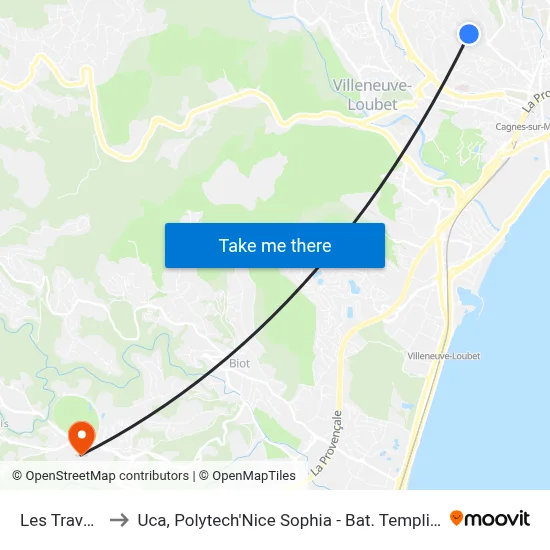 Les Travails to Uca, Polytech'Nice Sophia - Bat. Templiers 1 map