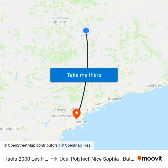 Isola 2000 Les Hameaux to Uca, Polytech'Nice Sophia - Bat. Templiers 1 map