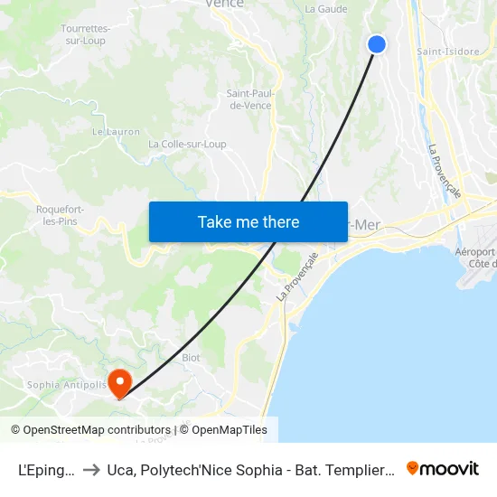 L'Epingle to Uca, Polytech'Nice Sophia - Bat. Templiers 1 map