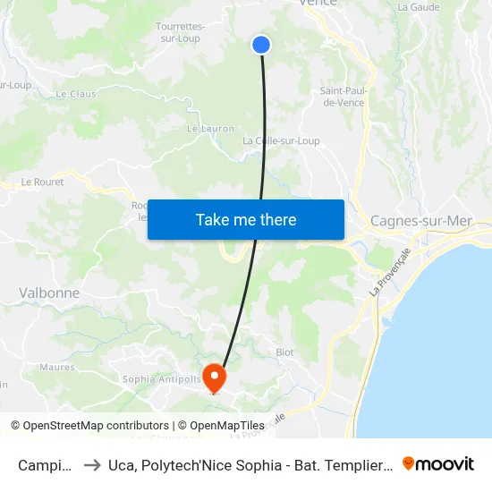 Camping to Uca, Polytech'Nice Sophia - Bat. Templiers 1 map