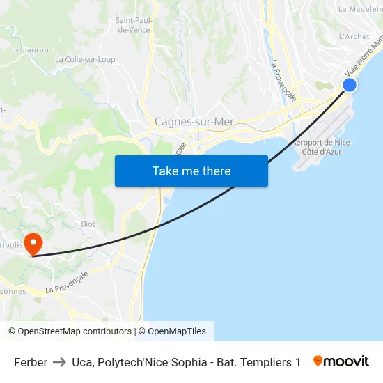 Ferber to Uca, Polytech'Nice Sophia - Bat. Templiers 1 map
