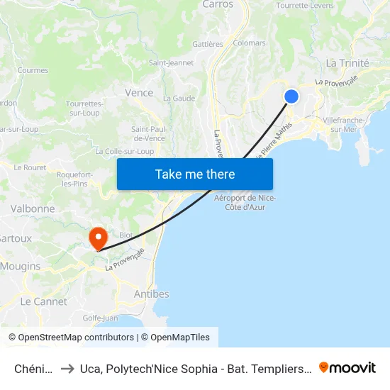 Chénier to Uca, Polytech'Nice Sophia - Bat. Templiers 1 map