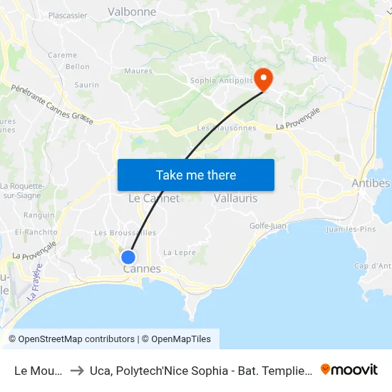 Le Moulin to Uca, Polytech'Nice Sophia - Bat. Templiers 1 map