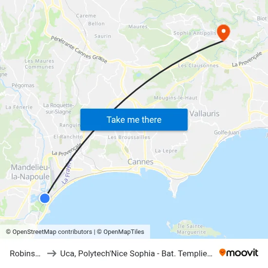 Robinson to Uca, Polytech'Nice Sophia - Bat. Templiers 1 map