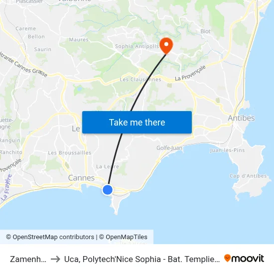 Zamenhof to Uca, Polytech'Nice Sophia - Bat. Templiers 1 map