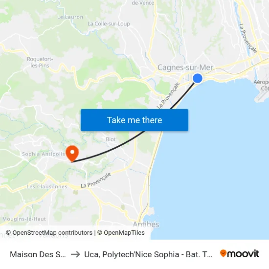 Maison Des Sports to Uca, Polytech'Nice Sophia - Bat. Templiers 1 map