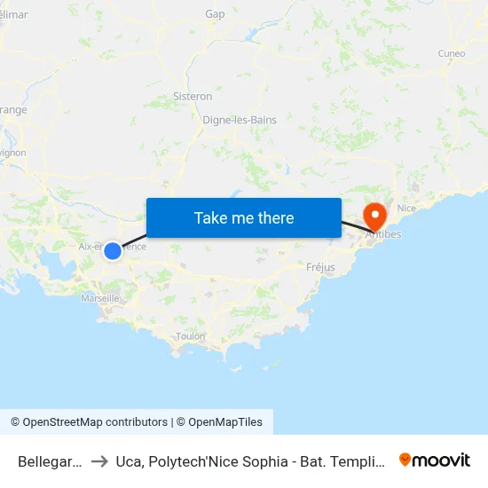 Bellegarde to Uca, Polytech'Nice Sophia - Bat. Templiers 1 map