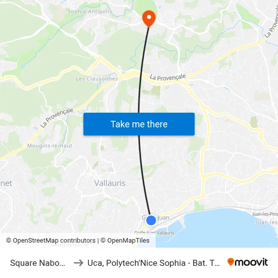 Square Nabonnand to Uca, Polytech'Nice Sophia - Bat. Templiers 1 map