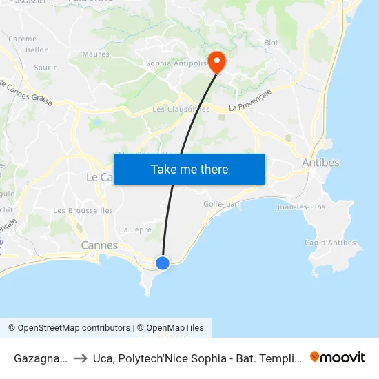 Gazagnaire to Uca, Polytech'Nice Sophia - Bat. Templiers 1 map