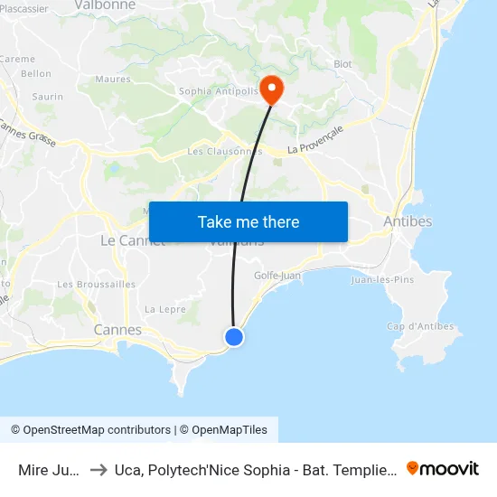 Mire Juan to Uca, Polytech'Nice Sophia - Bat. Templiers 1 map
