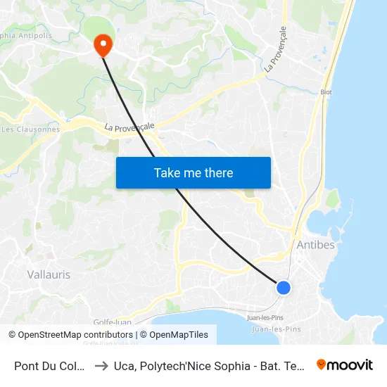 Pont Du Colonial to Uca, Polytech'Nice Sophia - Bat. Templiers 1 map