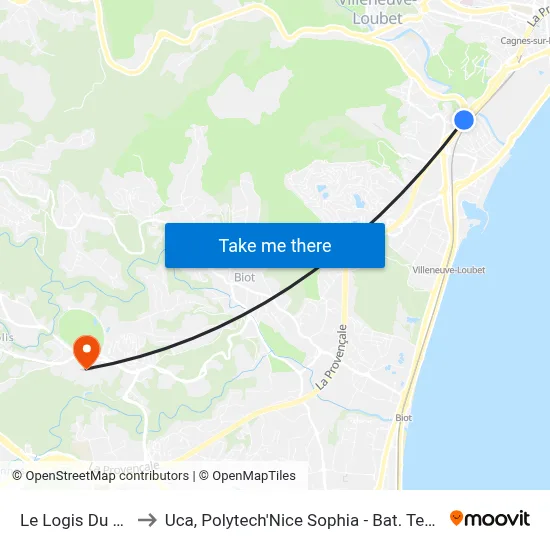 Le Logis Du Loup to Uca, Polytech'Nice Sophia - Bat. Templiers 1 map