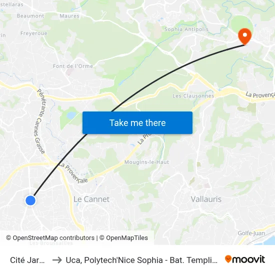 Cité Jardin to Uca, Polytech'Nice Sophia - Bat. Templiers 1 map
