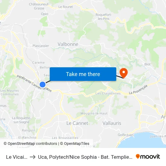 Le Vicaire to Uca, Polytech'Nice Sophia - Bat. Templiers 1 map