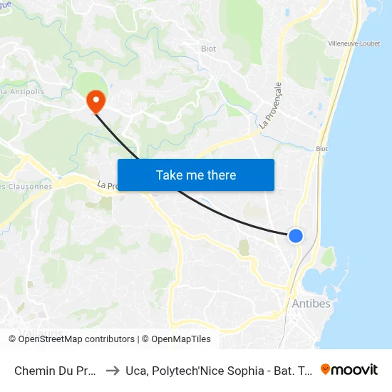 Chemin Du Prugnon to Uca, Polytech'Nice Sophia - Bat. Templiers 1 map