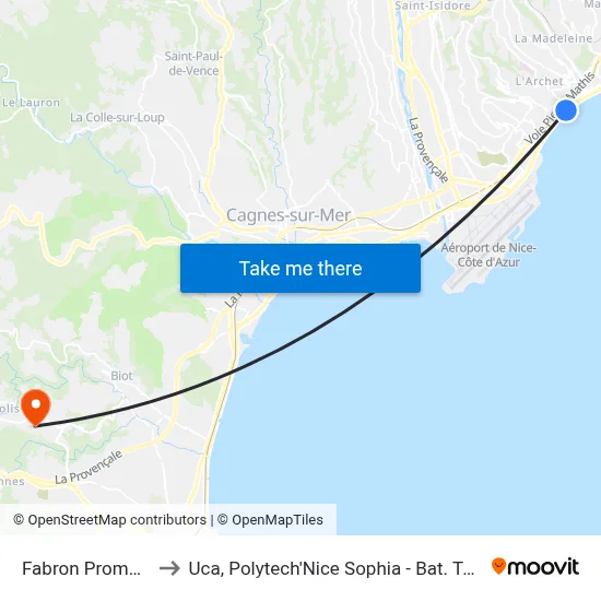 Fabron Promenade to Uca, Polytech'Nice Sophia - Bat. Templiers 1 map