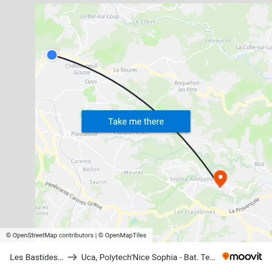 Les Bastides 500 to Uca, Polytech'Nice Sophia - Bat. Templiers 1 map