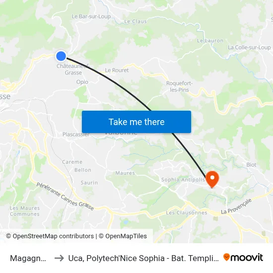 Magagnosc to Uca, Polytech'Nice Sophia - Bat. Templiers 1 map