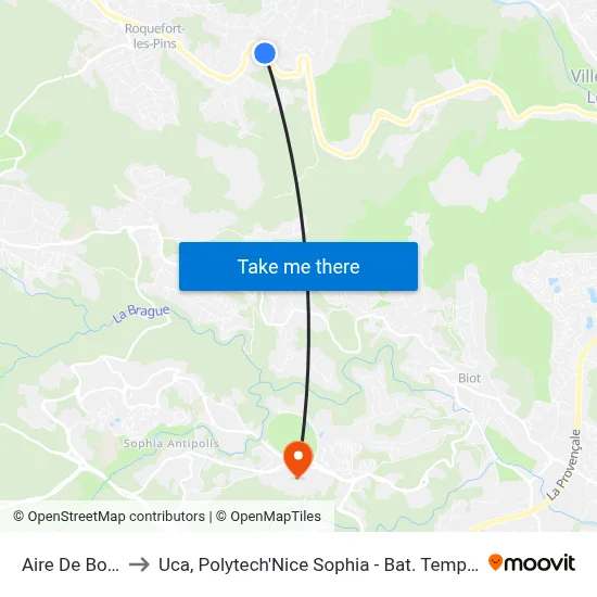 Aire De Boule to Uca, Polytech'Nice Sophia - Bat. Templiers 1 map