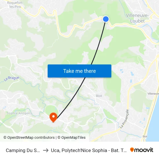 Camping Du Sourire to Uca, Polytech'Nice Sophia - Bat. Templiers 1 map
