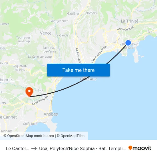 Le Castellet to Uca, Polytech'Nice Sophia - Bat. Templiers 1 map